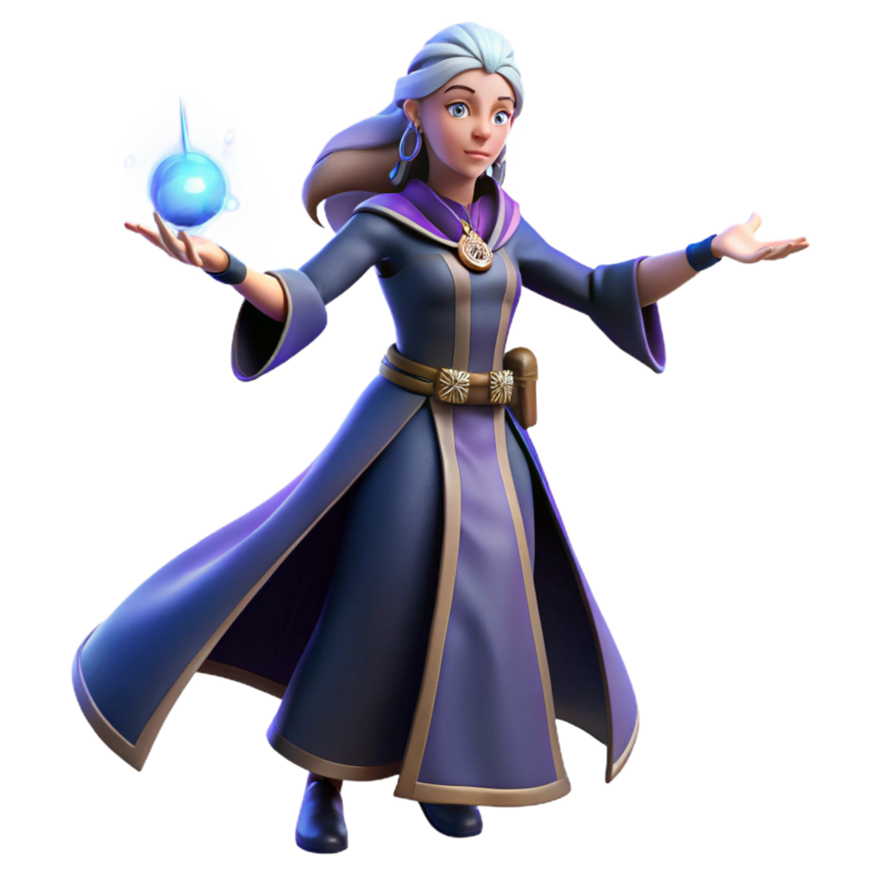notable impressionist A powerful sorceress casting a spell, NO BACKGROUND with Transparent Background. fine detail png