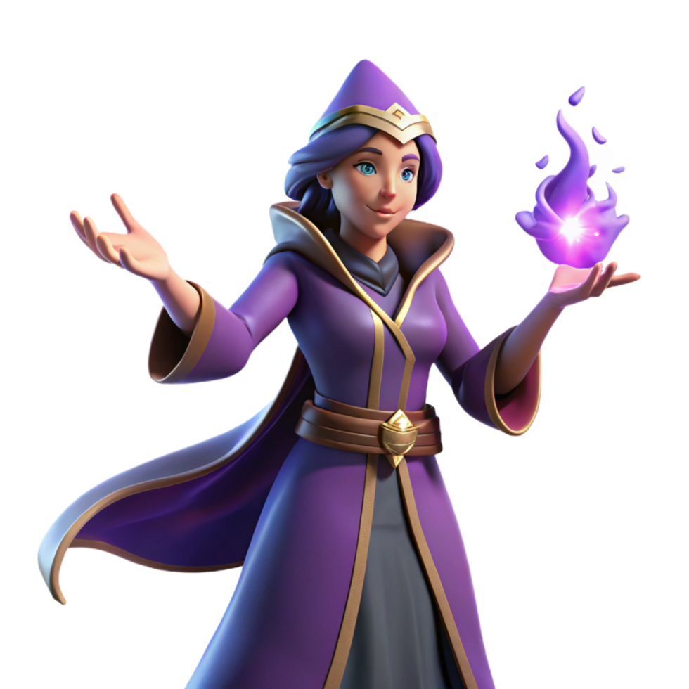 calm glorious A powerful sorceress casting a spell, NO BACKGROUND with Transparent Background. detailed png