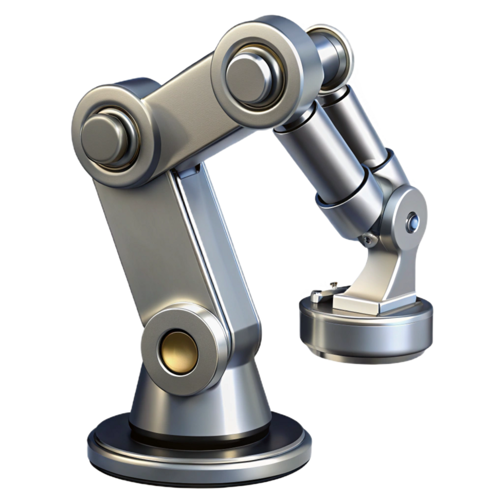 intense gorgeous Advanced robotic arm, chrome finish, multiple joints, precise grip. NO BACKGROUND with Transparent Background. original png