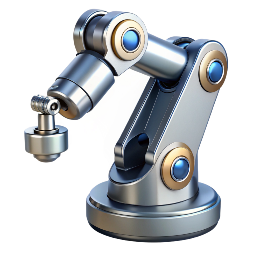 magnificent timeless Advanced robotic arm, chrome finish, multiple joints, precise grip. NO BACKGROUND with Transparent Background. png