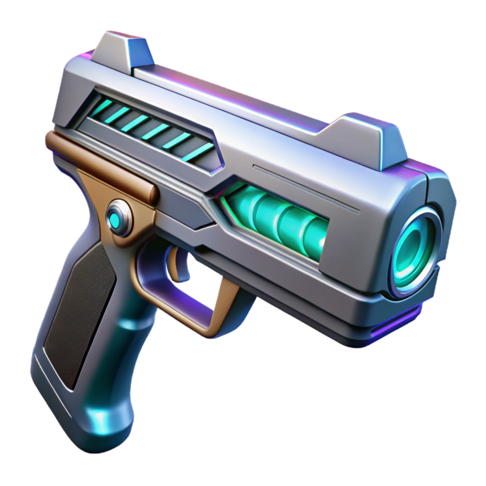 whimsical impressive Sci-fi weapon, energy blaster, sleek design, futuristic materials. NO BACKGROUND with Transparent Background. premium png