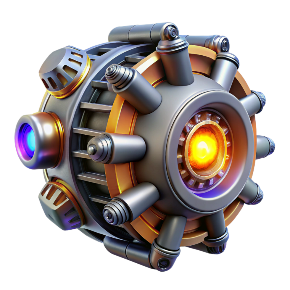 iconic baroque Futuristic spaceship engine, powerful, glowing core, complex mechanics. NO BACKGROUND with Transparent Background. authentic png
