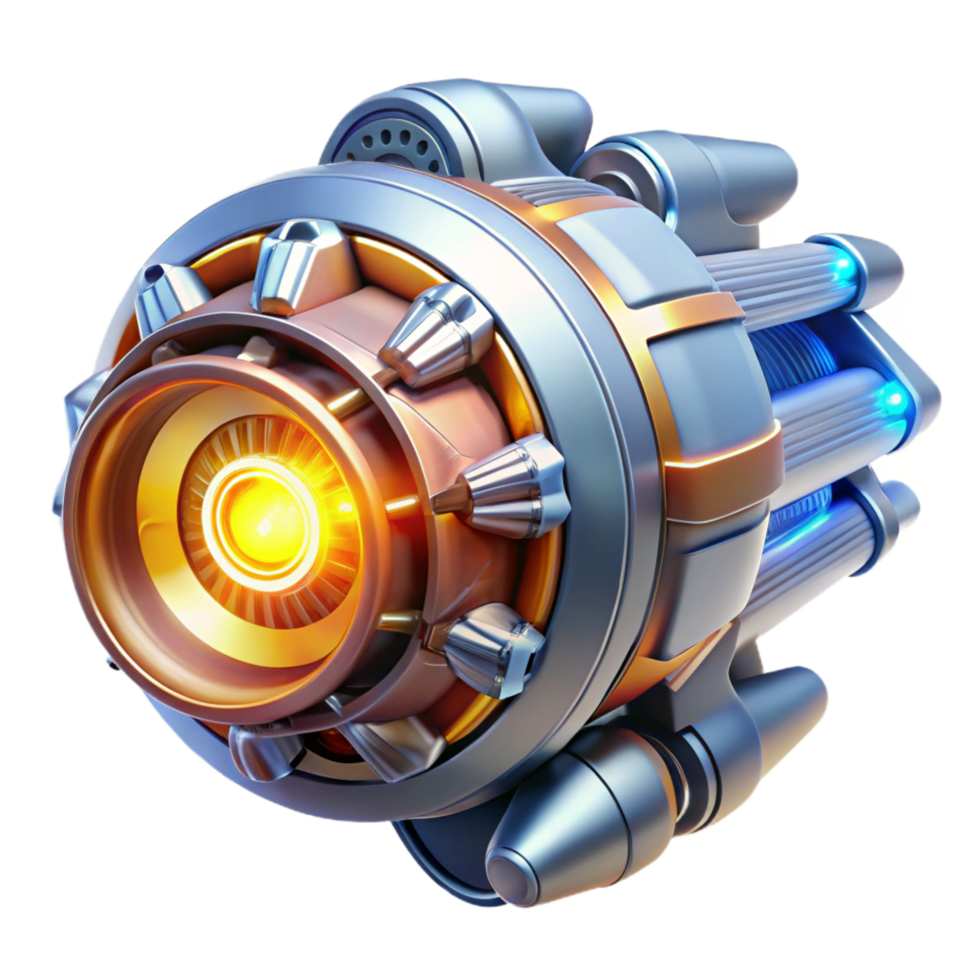 spectacular unparalleled Futuristic spaceship engine, powerful, glowing core, complex mechanics. NO BACKGROUND with Transparent Background. png