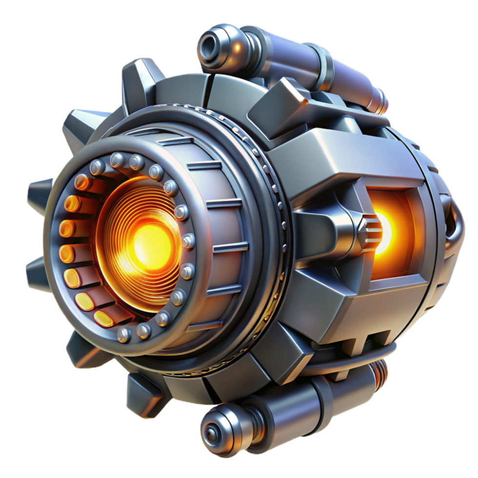 stunning industrial Futuristic spaceship engine, powerful, glowing core, complex mechanics. NO BACKGROUND with Transparent Background. high quality png