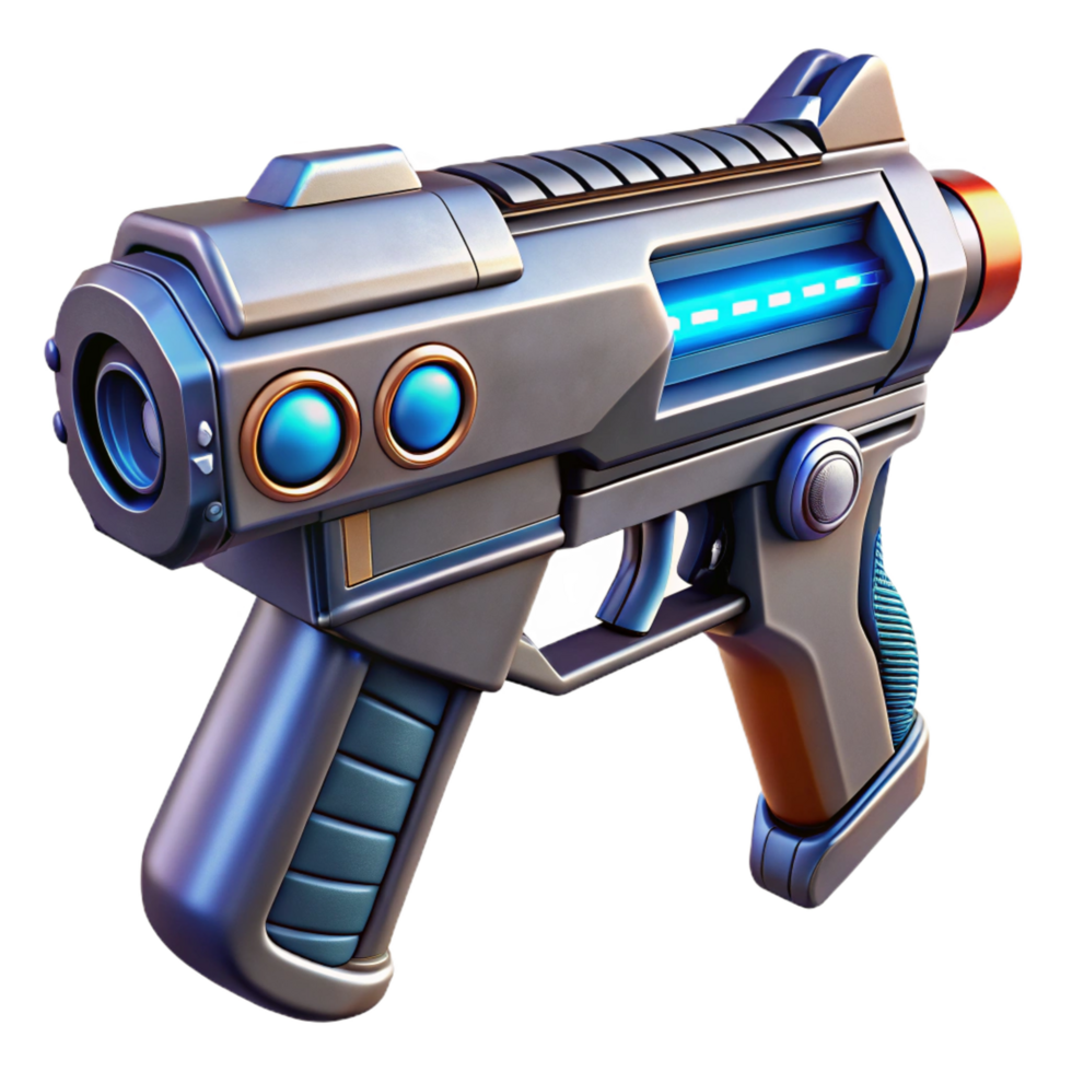 enchanting contemporary Sci-fi weapon, energy blaster, sleek design, futuristic materials. NO BACKGROUND with Transparent Background. crisp png
