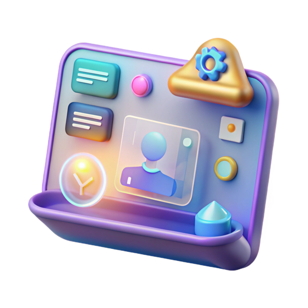 exquisite timeless Holographic interface, digital display, interactive icons, user friendly. NO BACKGROUND with Transparent Background. png