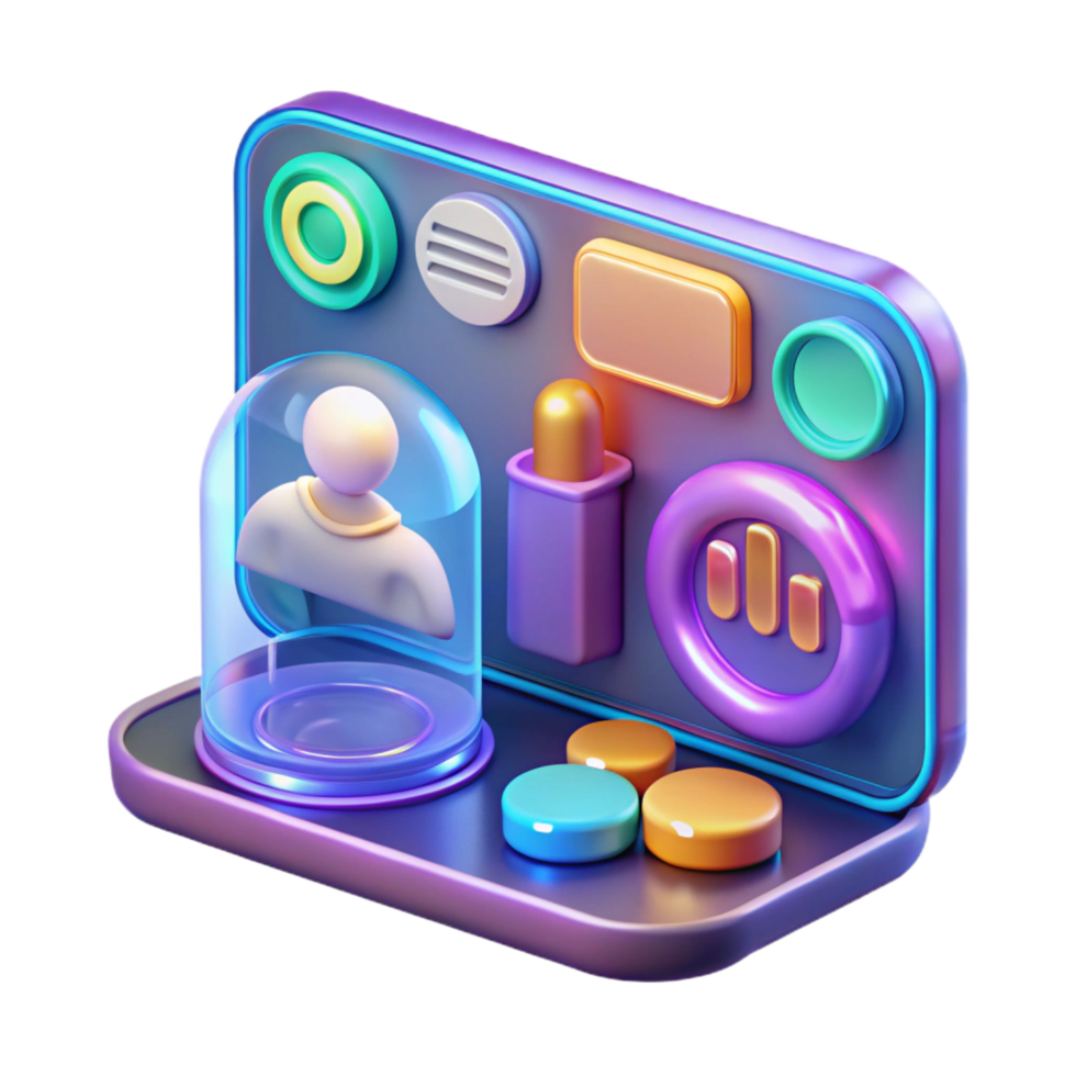 stunning avant-garde Holographic interface, digital display, interactive icons, user friendly. NO BACKGROUND with Transparent Background. professional png