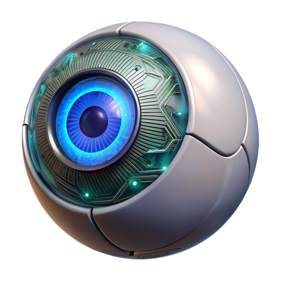 dazzling art deco Cybernetic eye implant, glowing, intricate circuitry, realistic texture. NO BACKGROUND with Transparent Background. genuine png