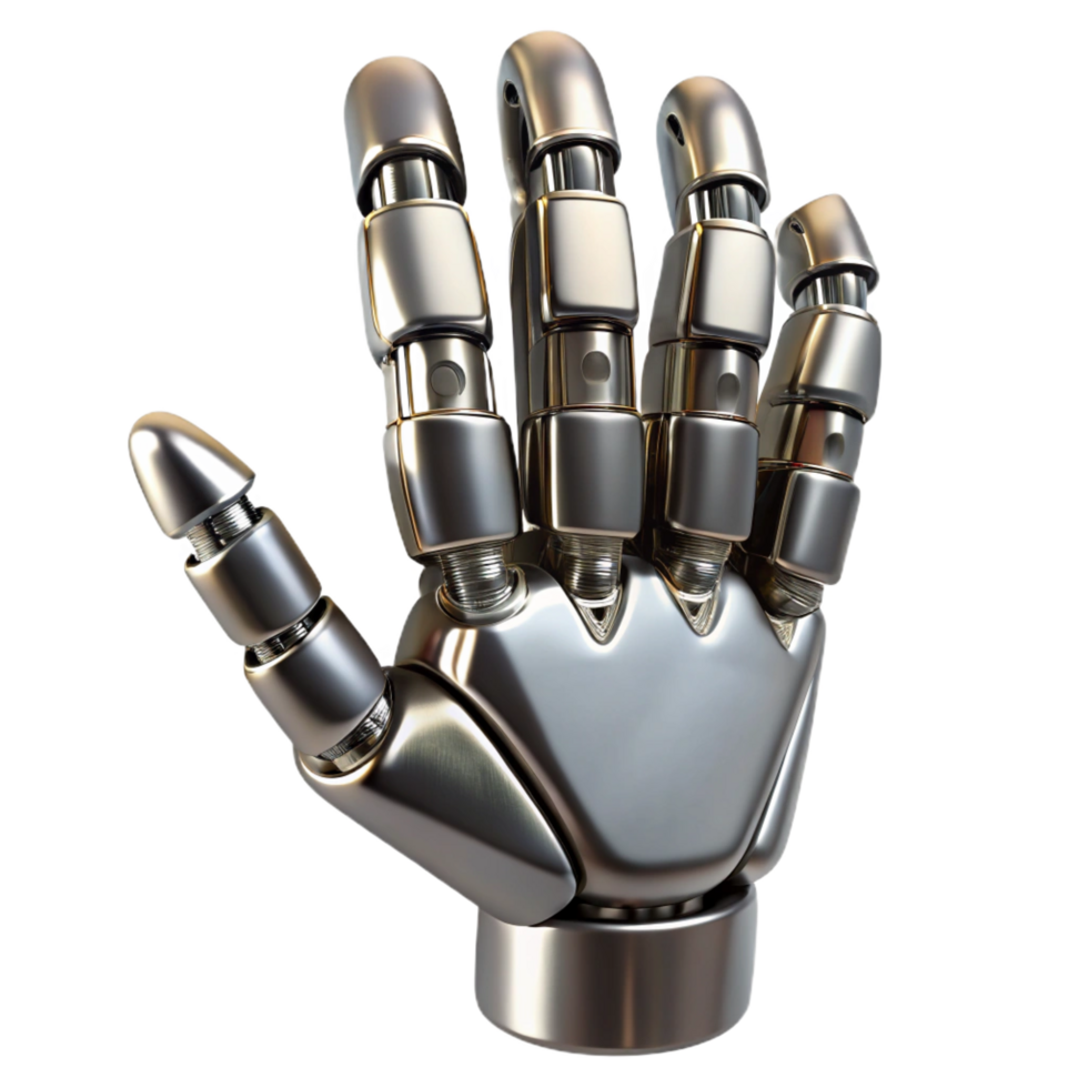 wonderful dreamy bohemian Robotic hand, metallic, realistic, articulated fingers, detailed textures. NO BACKGROUND with Transparent Background. luxury png