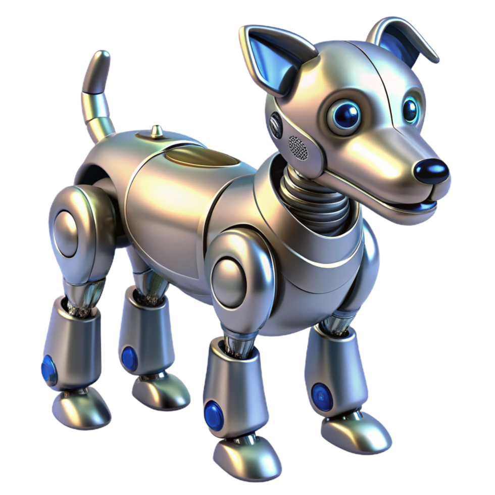 impressive memorable Robot dog, metallic, futuristic design, advanced AI, sensors. NO BACKGROUND with Transparent Background. png