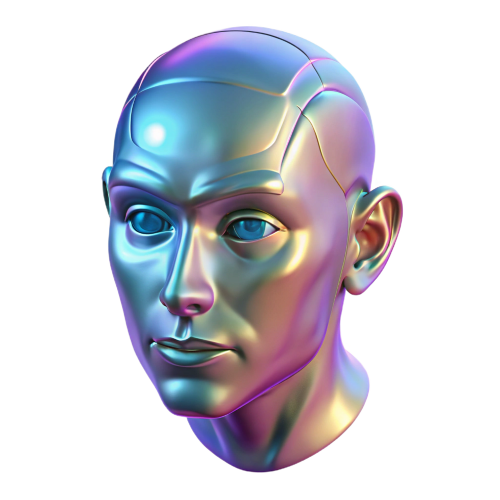 immaculate renaissance Holographic projection of a human head, detailed features, realistic. NO BACKGROUND with Transparent Background. genuine png