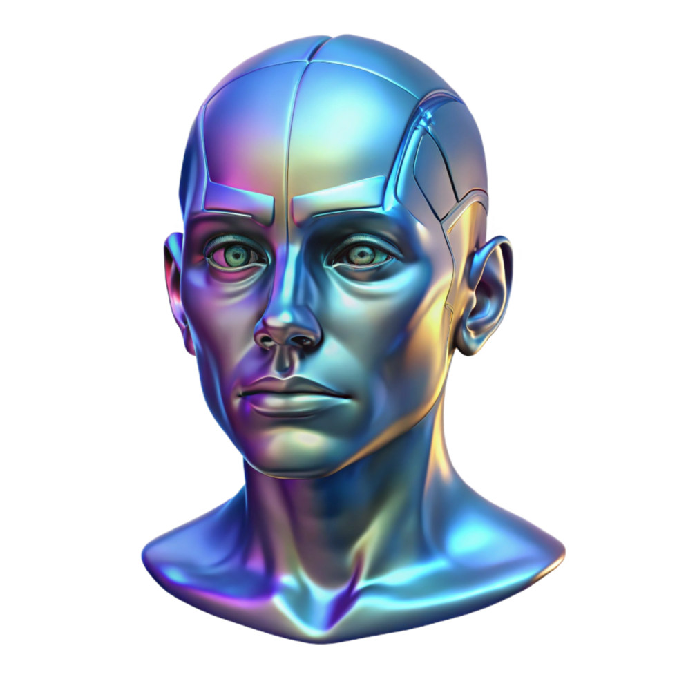 inspired abstract Holographic projection of a human head, detailed features, realistic. NO BACKGROUND with Transparent Background. refined png