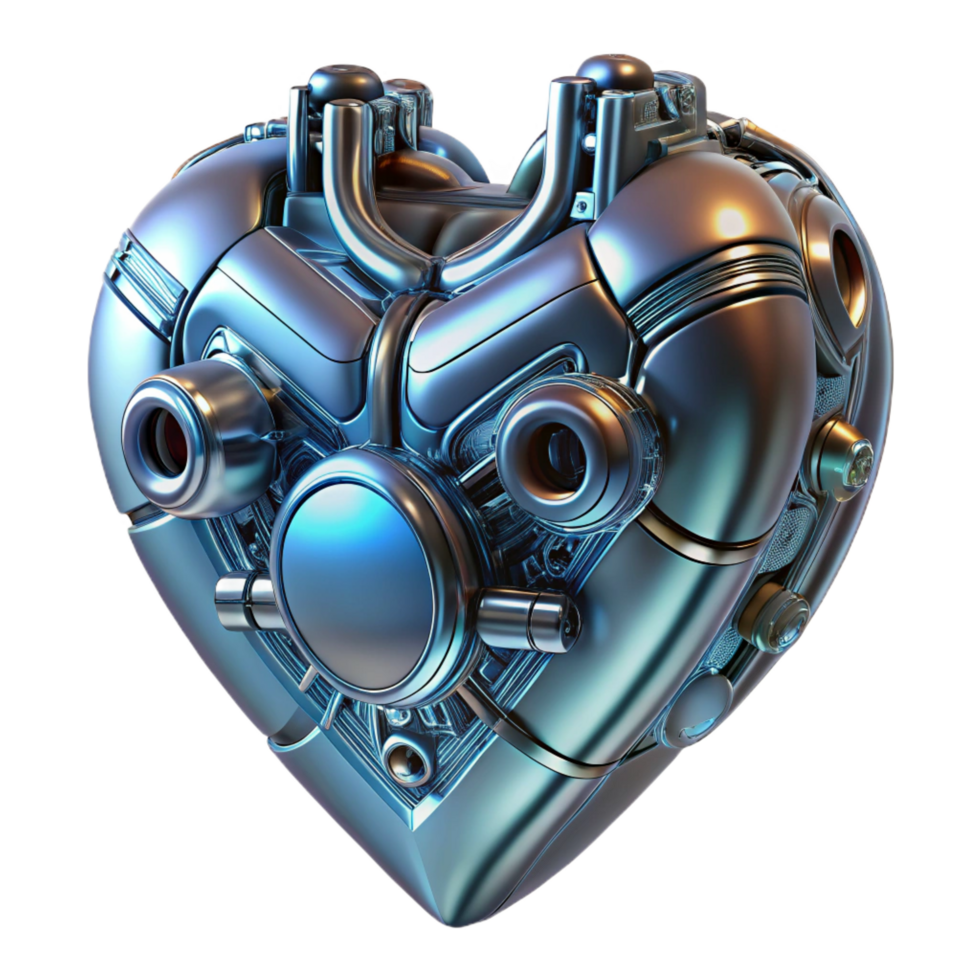 splendid timeless Cybernetic heart, metallic, glowing, intricate details, advanced technology. NO BACKGROUND with Transparent Background. png