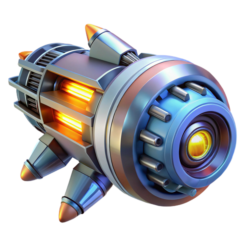 ethereal vibrant Spaceship thruster, powerful, glowing, detailed mechanics, futuristic technology. NO BACKGROUND with Transparent Background. flawless png