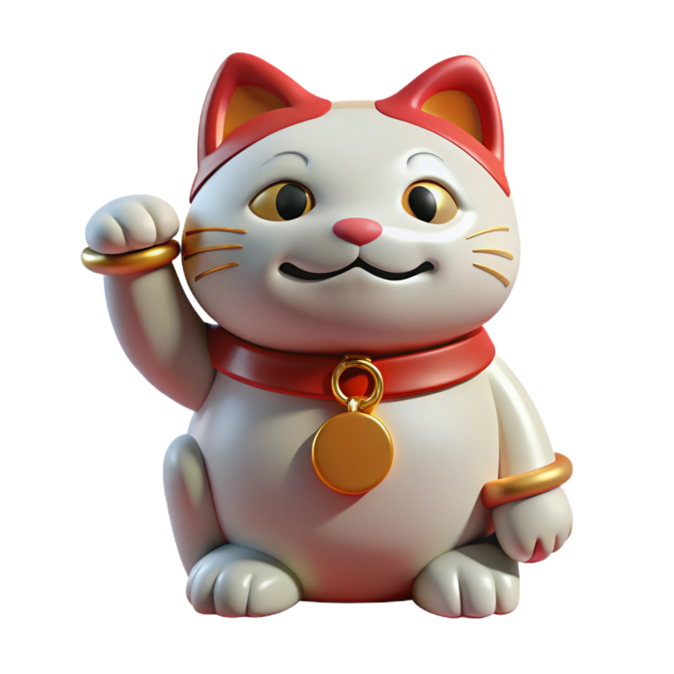 dramatic rustic Maneki-neko, Japanese beckoning cat, good luck, NO BACKGROUND with Transparent Background. detailed png