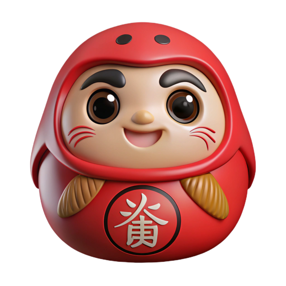 sumptuous whimsical vintage Daruma doll, Japanese, wish-making, NO BACKGROUND with Transparent Background. high resolution png