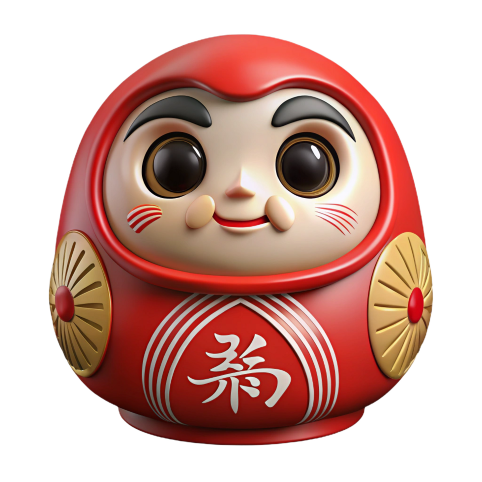 melancholic pristine Daruma doll, Japanese, wish-making, NO BACKGROUND with Transparent Background. detailed png