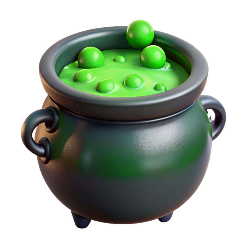 whimsical picturesque A bubbling cauldron filled with a mysterious green potion. NO BACKGROUND with Transparent Background. top-tier png