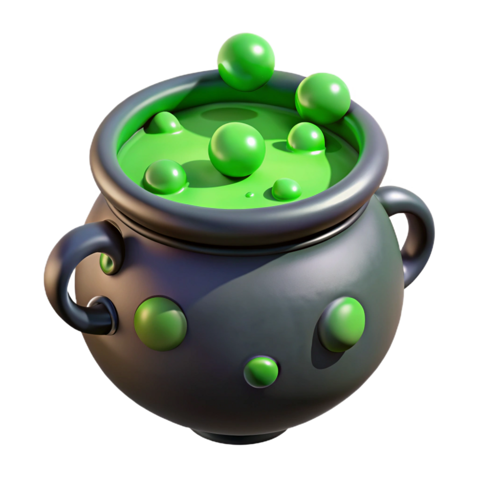 wonderful sought-after A bubbling cauldron filled with a mysterious green potion. NO BACKGROUND with Transparent Background. png