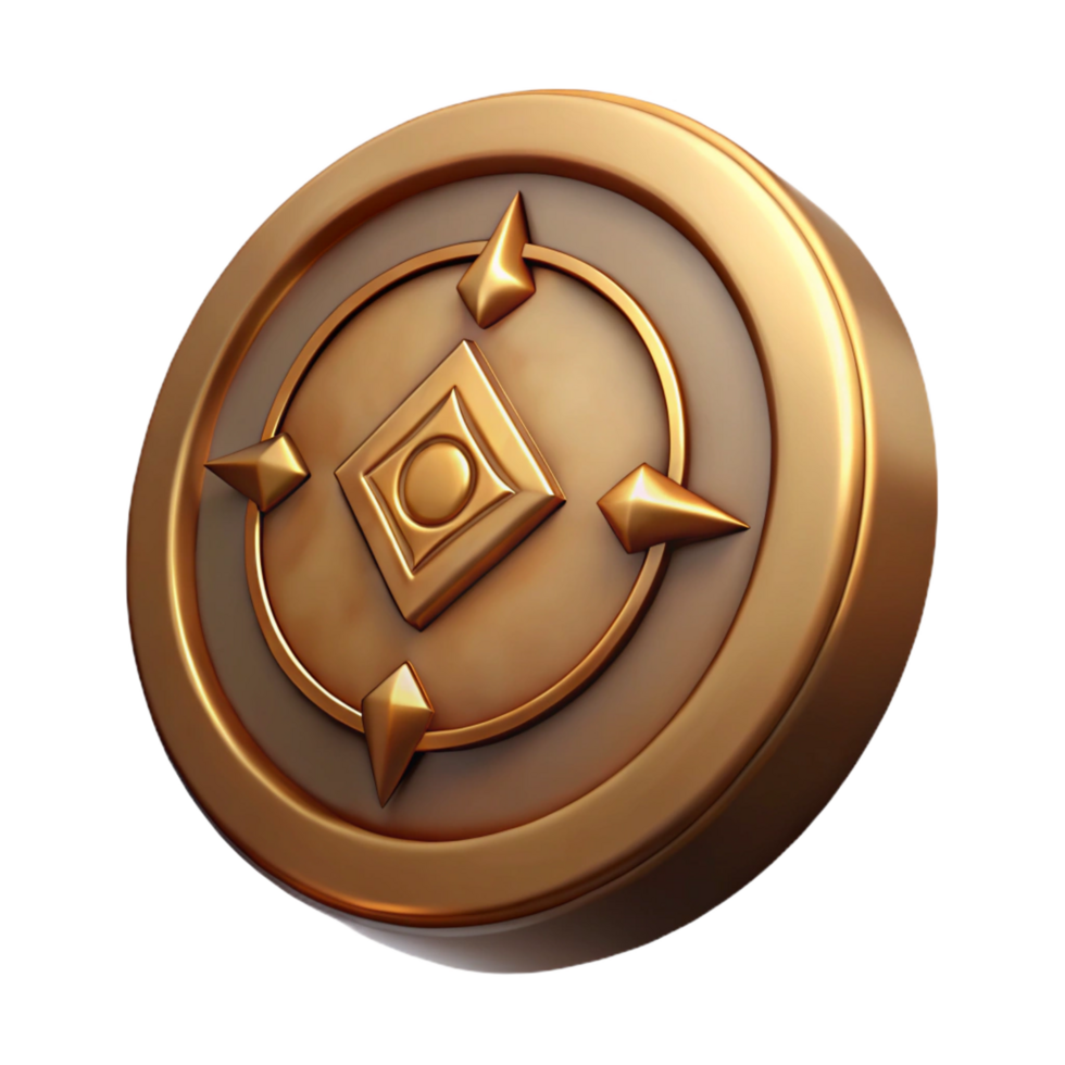quintessential avant-garde A single, ancient coin with mystical symbols. NO BACKGROUND with Transparent Background. gallery standard png