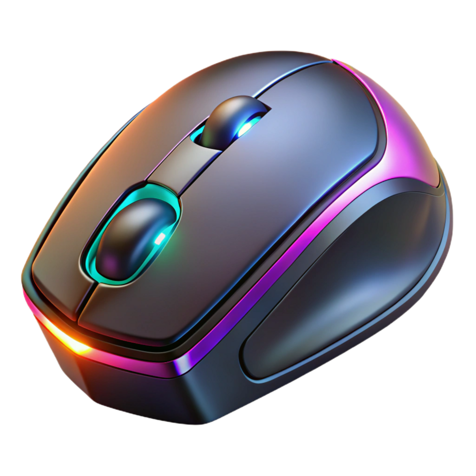 magnificent dynamic abstract A modern gaming mouse with RGB lighting. NO BACKGROUND with Transparent Background. precision png