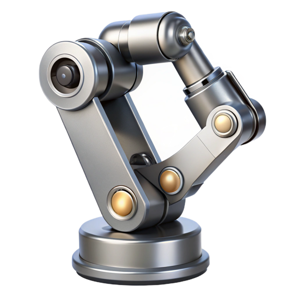 mesmerizing creative A robotic arm, metallic and articulated. NO BACKGROUND with Transparent Background. crisp png