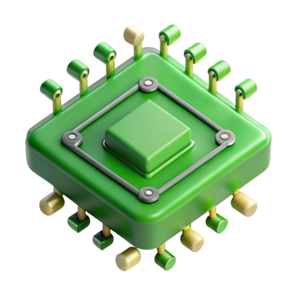 nostalgic pristine A circuit board, green with visible components. NO BACKGROUND with Transparent Background. precision png