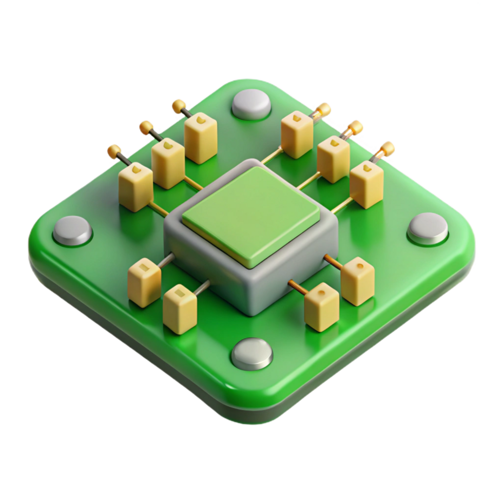 ethereal breathtaking A circuit board, green with visible components. NO BACKGROUND with Transparent Background. premium png