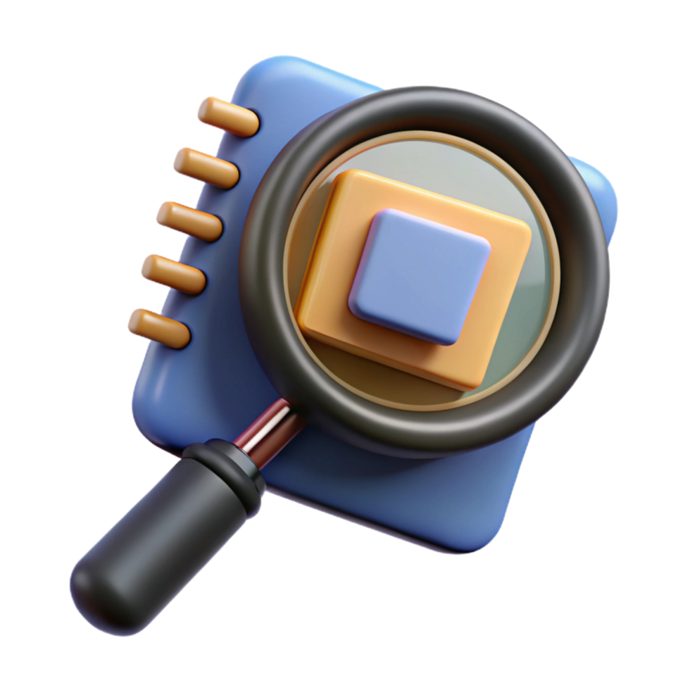 bellissimo capriccioso surreale un' ingrandimento bicchiere al di sopra di un' computer microchip. no sfondo con trasparente sfondo. originale png