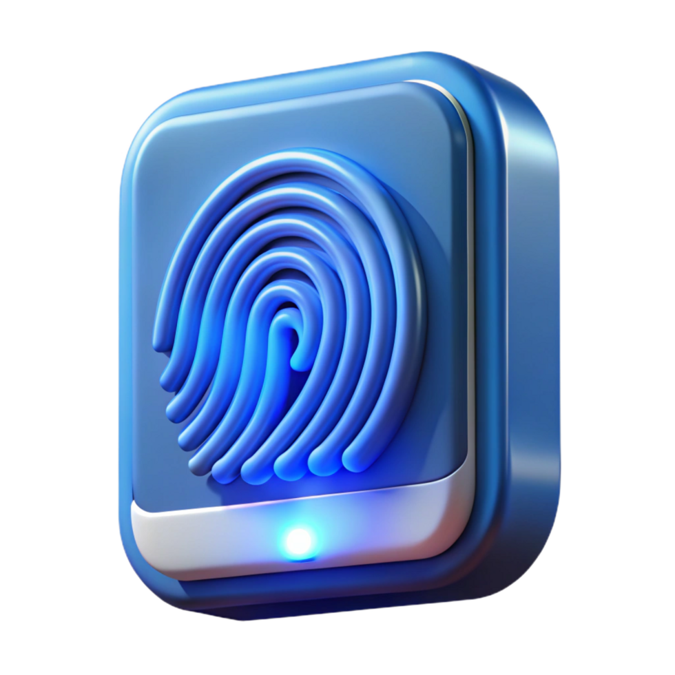 melancholic captivating A fingerprint scanner, illuminated blue. NO BACKGROUND with Transparent Background. impeccable png