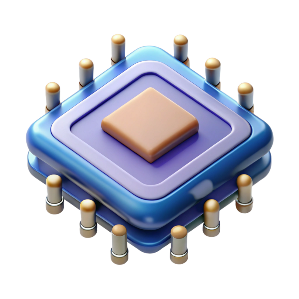 vibrant celebrated A CPU, pins visible. NO BACKGROUND with Transparent Background. png