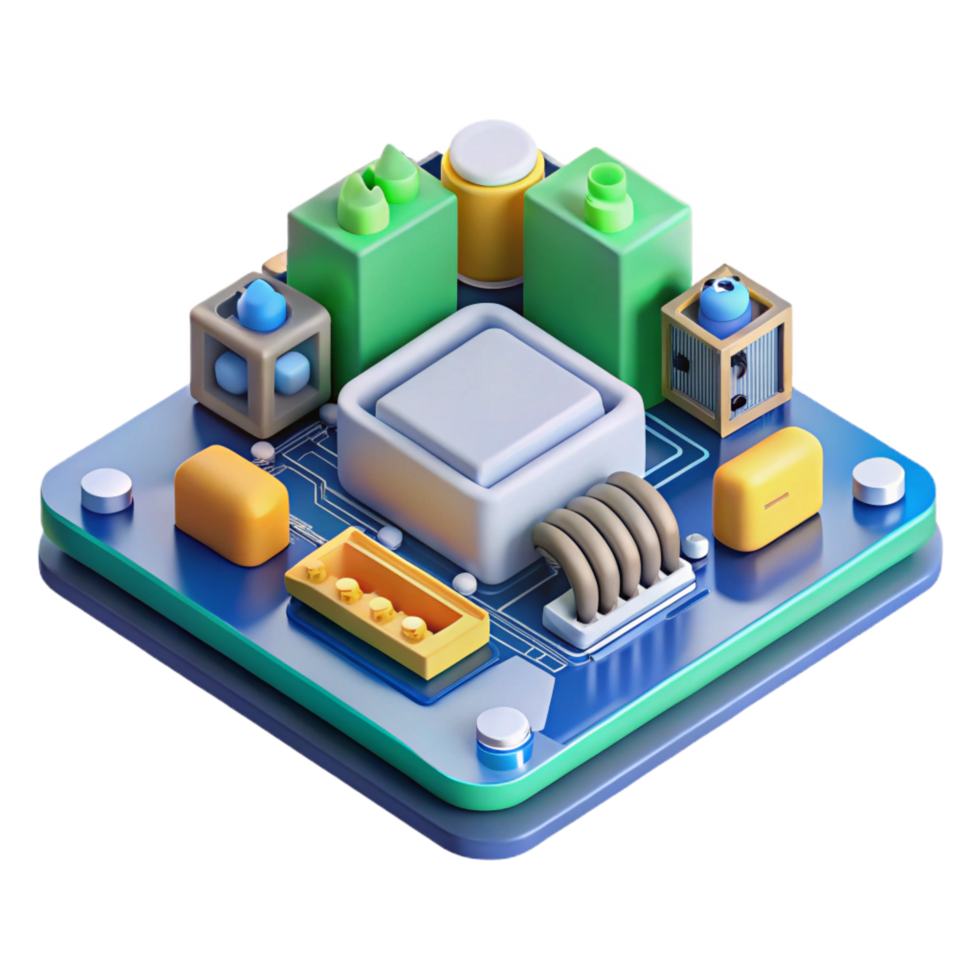 timeless traditional A motherboard, with components attached. NO BACKGROUND with Transparent Background. high resolution png