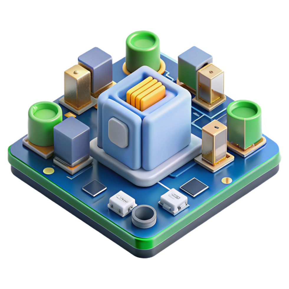 exceptional traditional A motherboard, with components attached. NO BACKGROUND with Transparent Background. studio quality png
