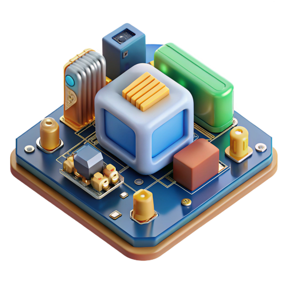 striking avant-garde A motherboard, with components attached. NO BACKGROUND with Transparent Background. high quality png