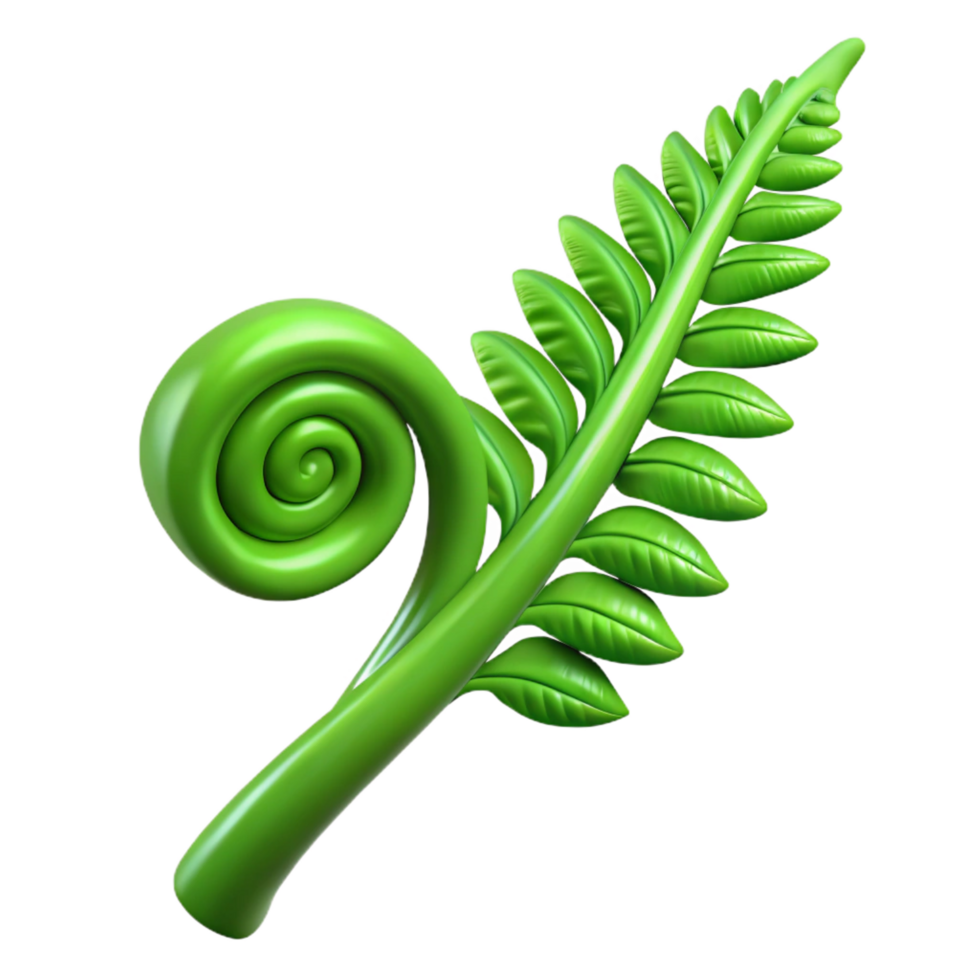 extraordinary mid-century Green fern frond unfurling NO BACKGROUND with Transparent Background. top-tier png