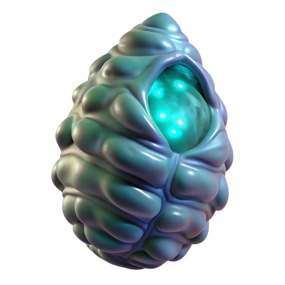 hypnotic exceptional Alien cocoon, organic, pulsating, bioluminescent. NO BACKGROUND with Transparent Background. png