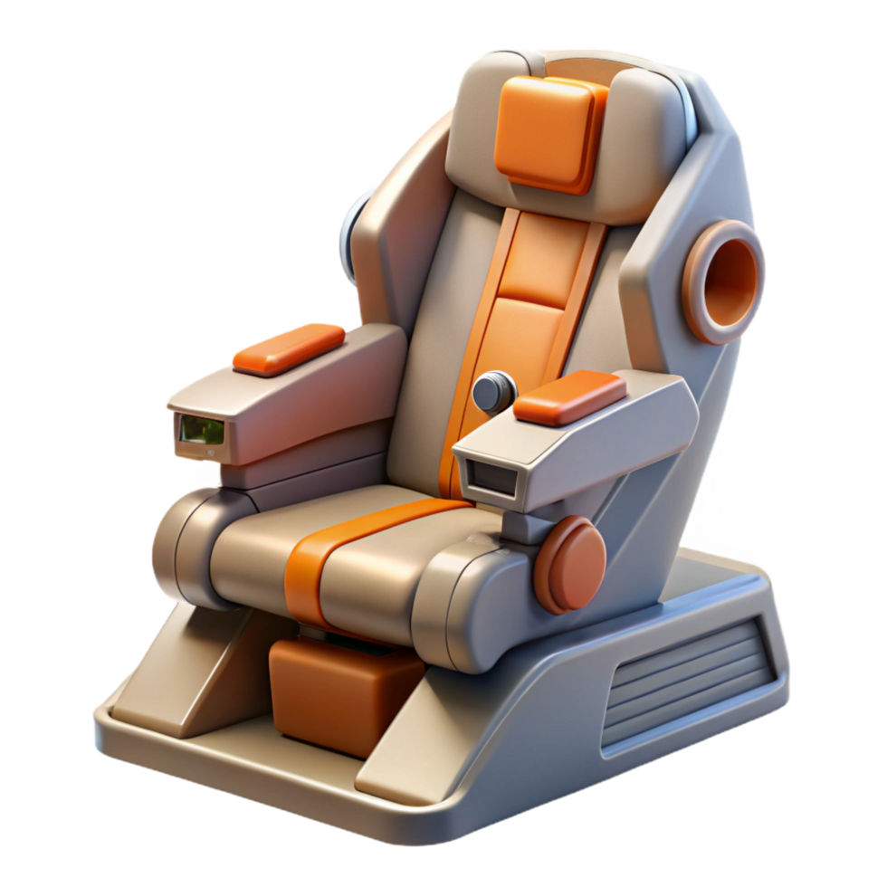 distinguished tropical Spaceship pilot seat, ergonomic design, safety harness, control stick. NO BACKGROUND with Transparent Background. perfect clarity png