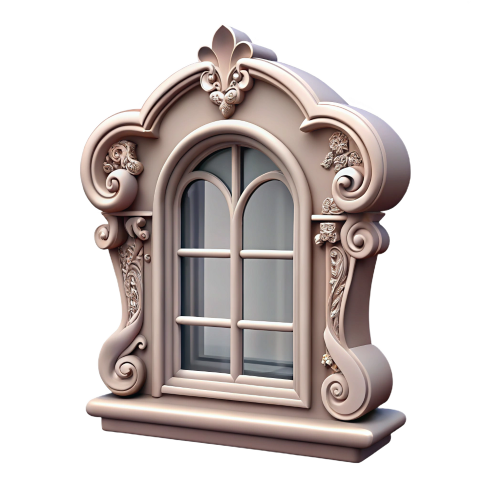 captivating modern Victorian window frame, intricate carvings, NO BACKGROUND with Transparent Background. gallery standard png