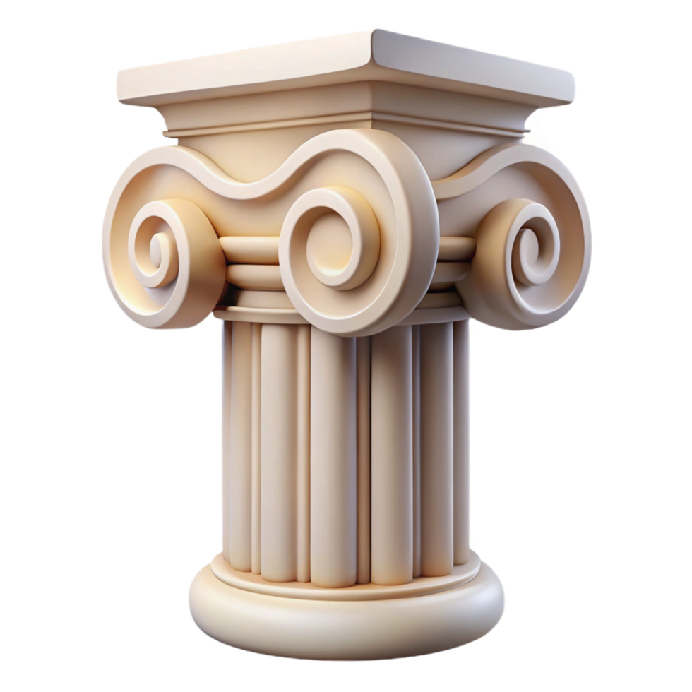 captivating reflective renaissance Greek ionic capital, volutes, NO BACKGROUND with Transparent Background. genuine png