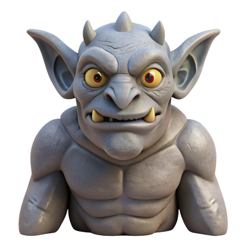 dazzling reflective elegant Stone gargoyle, grotesque face, NO BACKGROUND with Transparent Background. artisan png