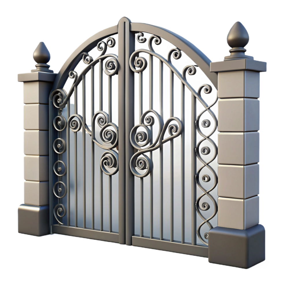 celebrated traditional Wrought iron gate, decorative scrolls, NO BACKGROUND with Transparent Background. handcrafted png