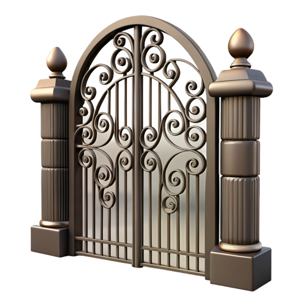 inspired minimalist Wrought iron gate, decorative scrolls, NO BACKGROUND with Transparent Background. handcrafted png