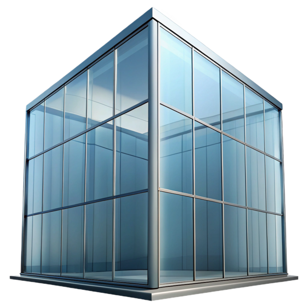 melancholic enchanting Glass curtain wall, reflective surface, NO BACKGROUND with Transparent Background. expertly shot png