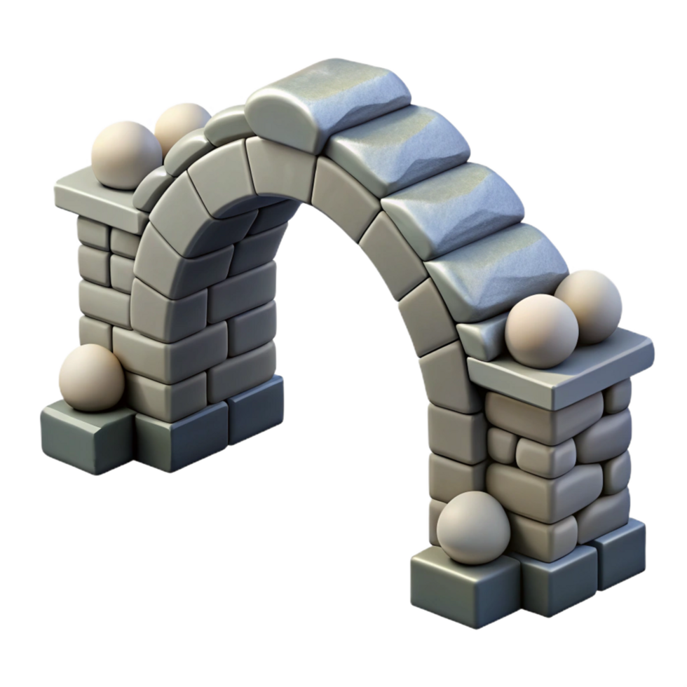 whimsical radiant Arch bridge, stone construction, NO BACKGROUND with Transparent Background. museum quality png