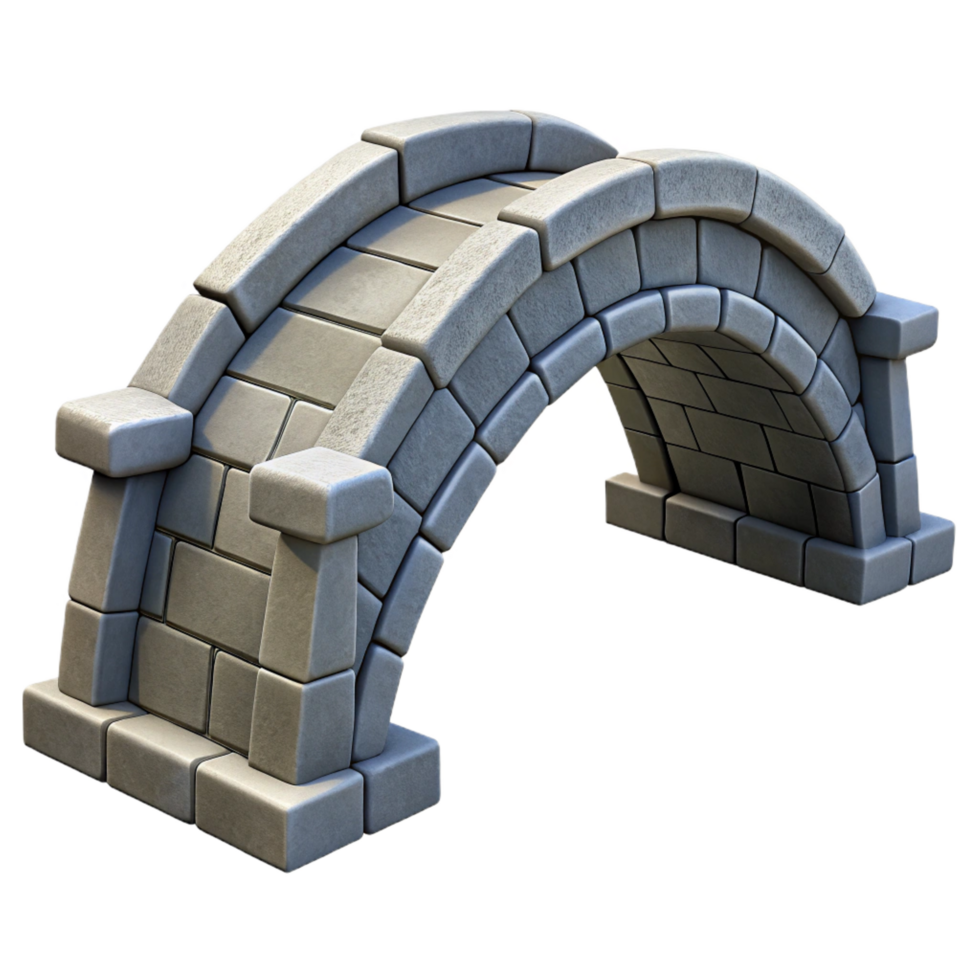 remarkable avant-garde Arch bridge, stone construction, NO BACKGROUND with Transparent Background. museum quality png