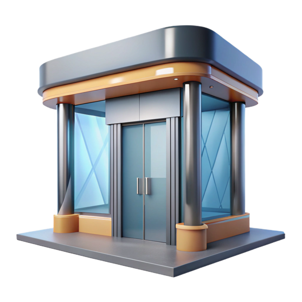 pristine art deco Shopping mall entrance, glass doors, NO BACKGROUND with Transparent Background. high resolution png