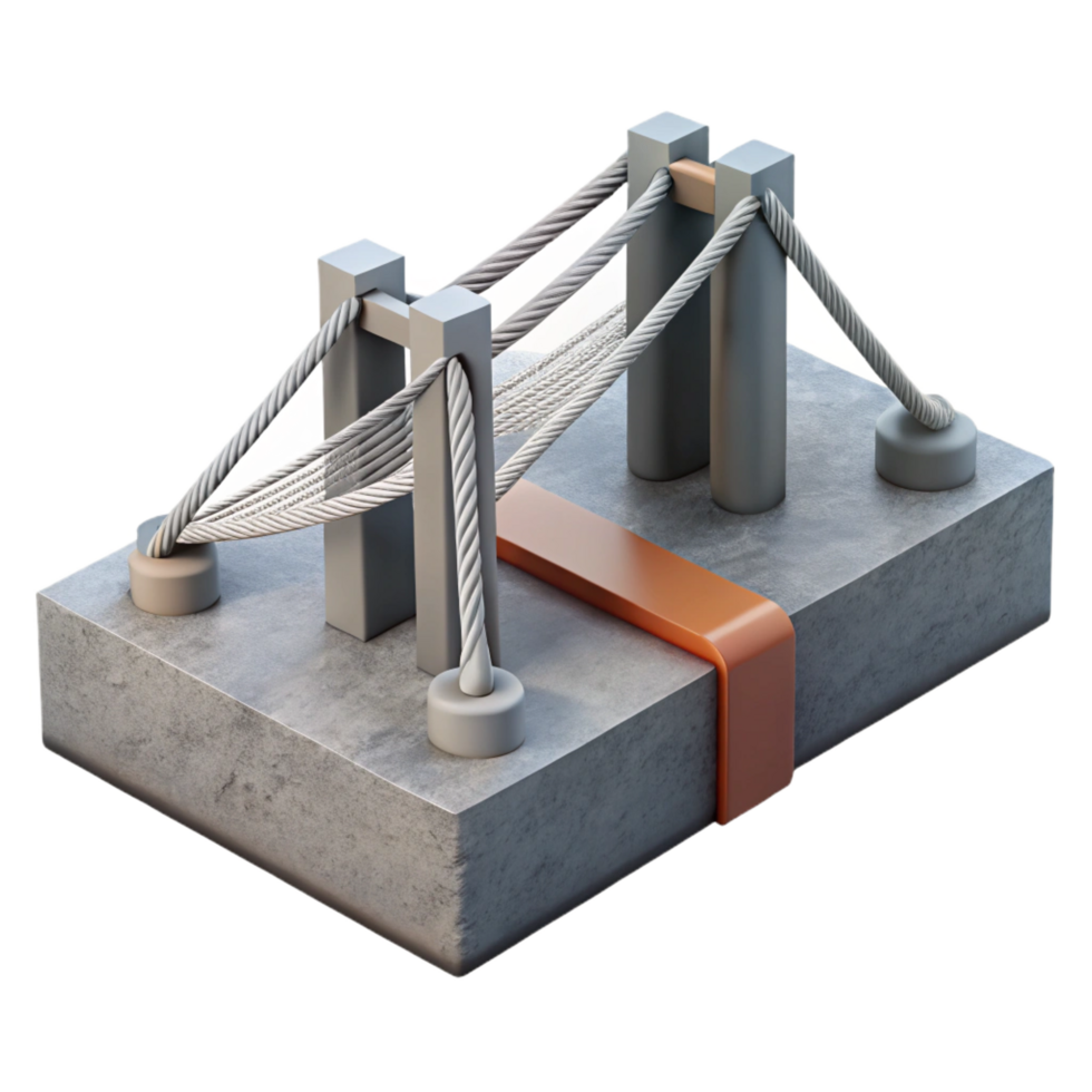 iconic geometric Suspension bridge cable anchorage, concrete block, NO BACKGROUND with Transparent Background. impeccable png