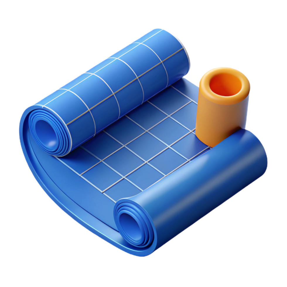 beautiful notable Blueprint roll, architectural drawing, NO BACKGROUND with Transparent Background. png