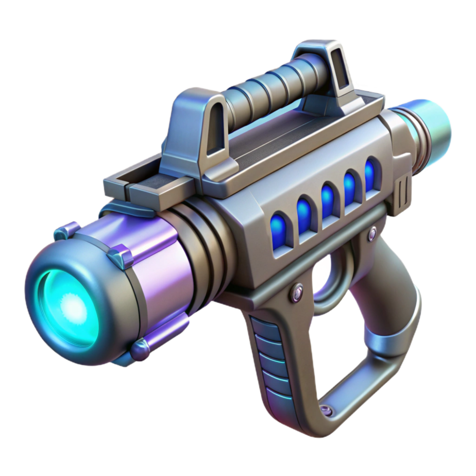 gorgeous retro Futuristic plasma rifle with glowing energy core NO BACKGROUND with Transparent Background. artisan png
