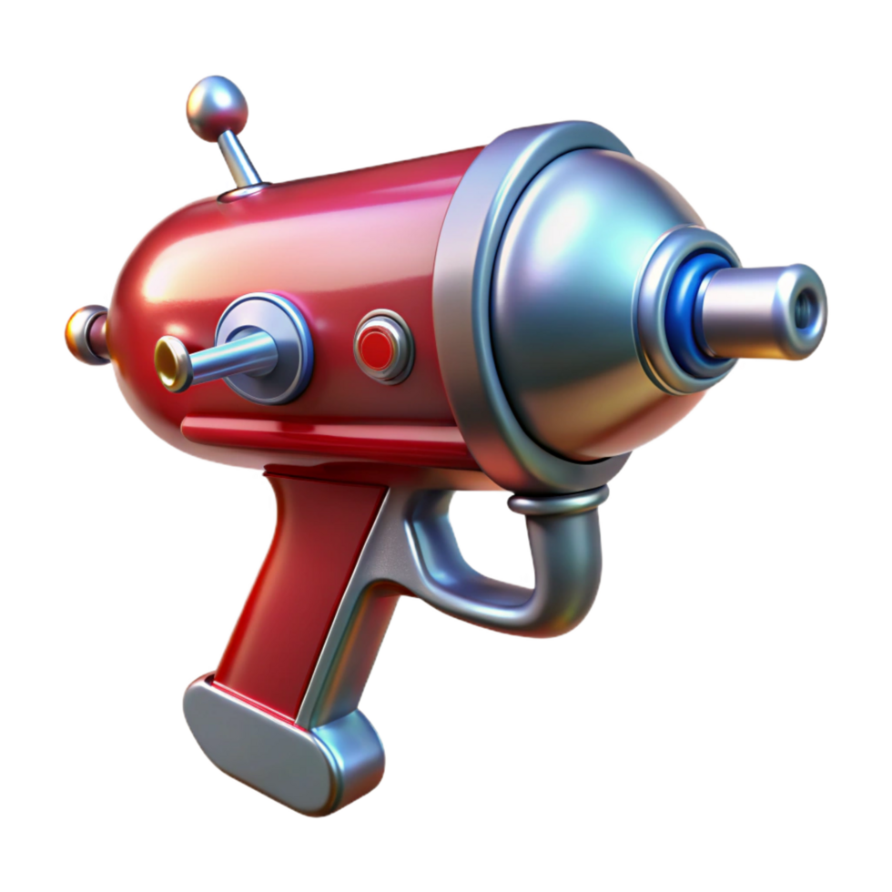 impressive intense vintage Retro ray gun with chrome finish NO BACKGROUND with Transparent Background. studio quality png